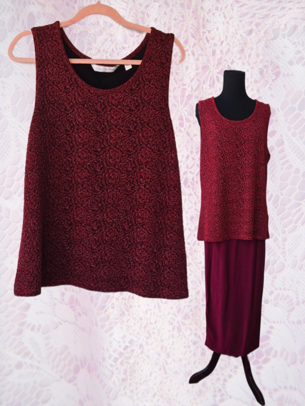 Soft by avenue 90s Style Burgundy Red Top Metallic Shimmer Sleeveless Blouse